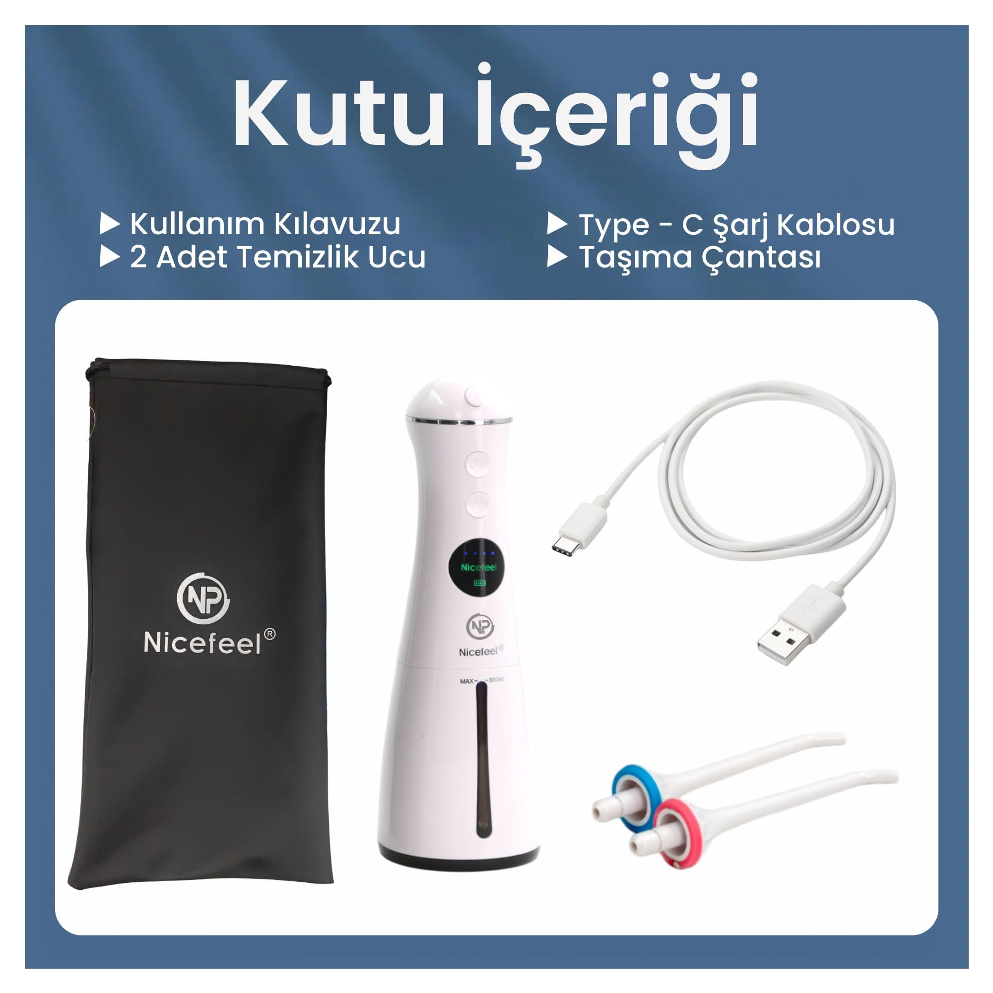 NPO Nicefeel FC1596 Taşınabilir,Şarjlı,Masajlı,Diş Teli/Protez Bakım Profesyonel Ağız Duşu (Beyaz)