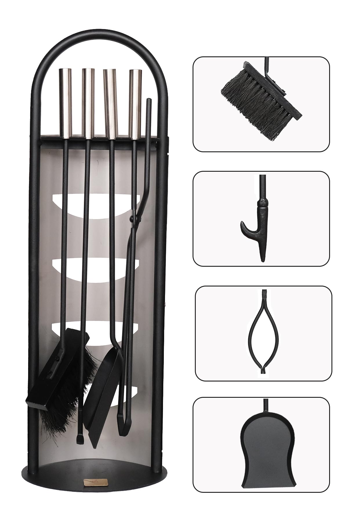 SOMINECO 5 Li Lüx İthal İnox Standlı Şömine-Soba Maşa Takımı Aksesuar Set 024