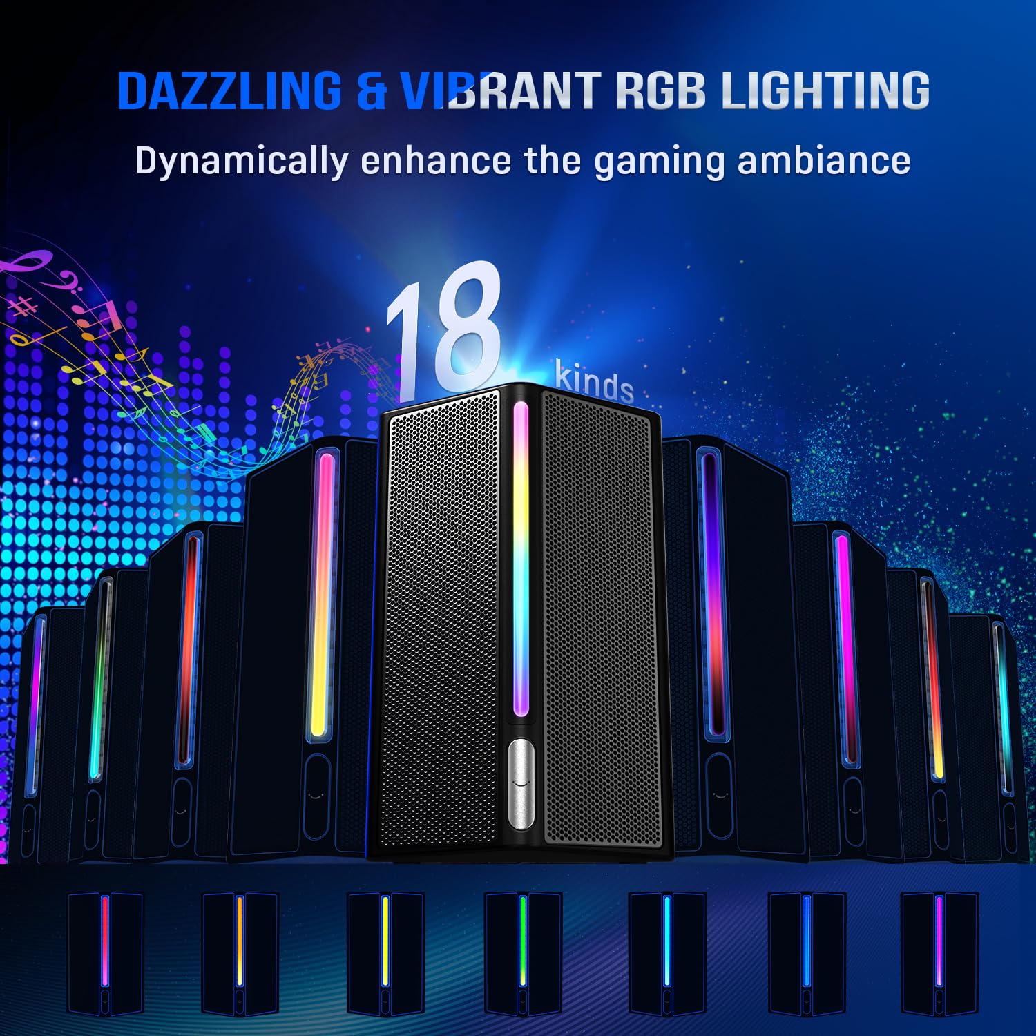 FIFINE AmpliGame A22 RGB Gaming Hoparlör - Subwoofer'lı PC Ses Sistemi - 3.5mm AUX Girişli - Masaüstü ve TV Uyumlu