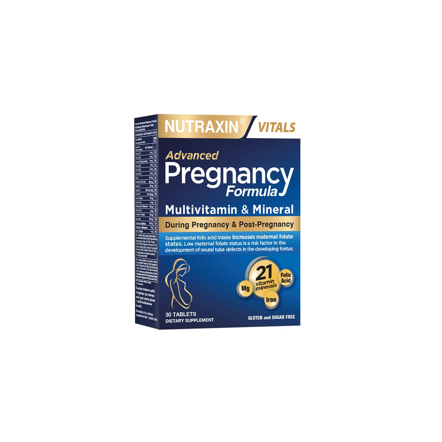 Nutraxin Pregnancy Formula | Hamilelik ve Emzirme Dönemine Özel Multivitamin | 21 Vitamin ve Mineral | 30 Tablet | vegetarian