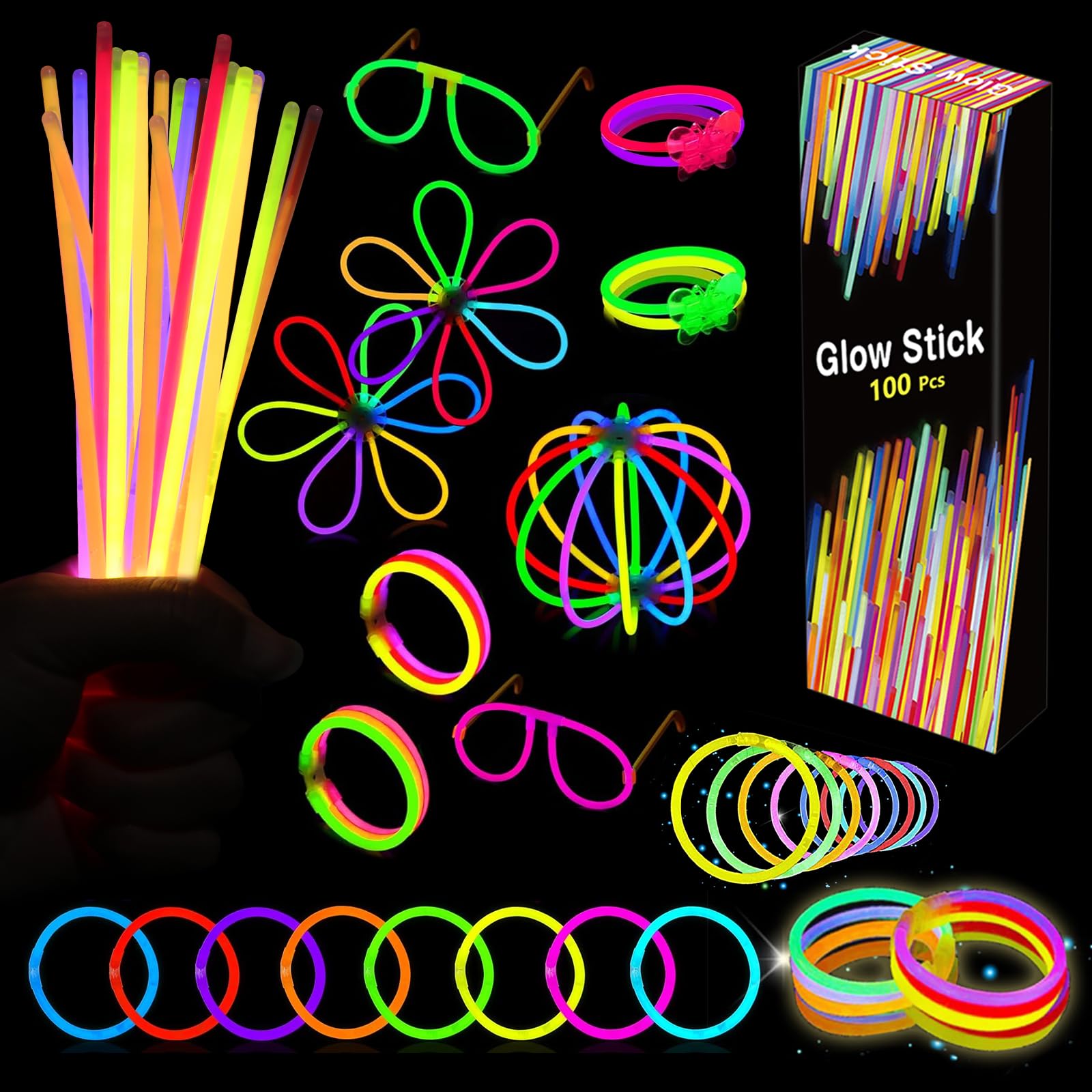 Glow Sticks - 100 ADET Parlayan Çubuklar toplu parti paketi - 20,32 cm Karanlıkta Parlayan Parti Malzemeleri Neon Parti için Işık Çubukları Çocuklar veya Yetişkinler için Parlayan Kolyeler ve