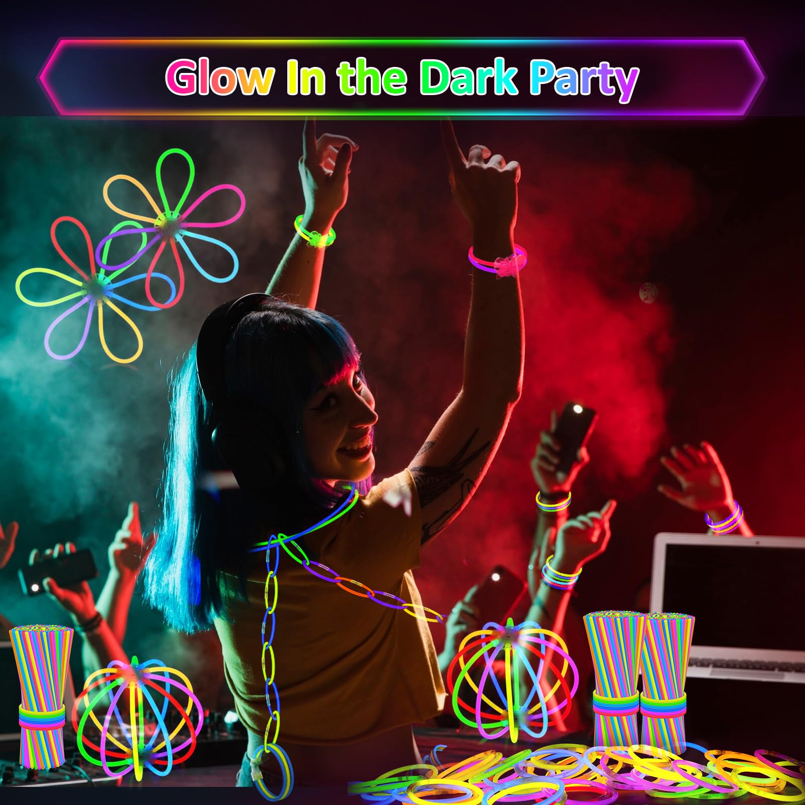 Glow Sticks - 100 ADET Parlayan Çubuklar toplu parti paketi - 20,32 cm Karanlıkta Parlayan Parti Malzemeleri Neon Parti için Işık Çubukları Çocuklar veya Yetişkinler için Parlayan Kolyeler ve