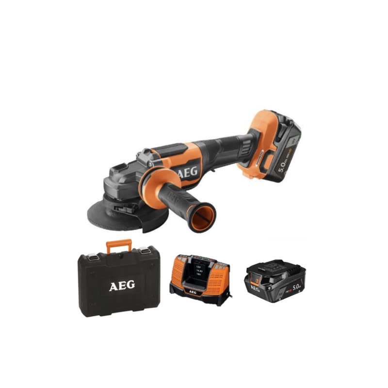 AEG BEWS18-125BLPX2-502C taşlama makinesi, 18 V fırçasız, 125 mm, 2 x 5,0 Ah pil, şarj cihazı