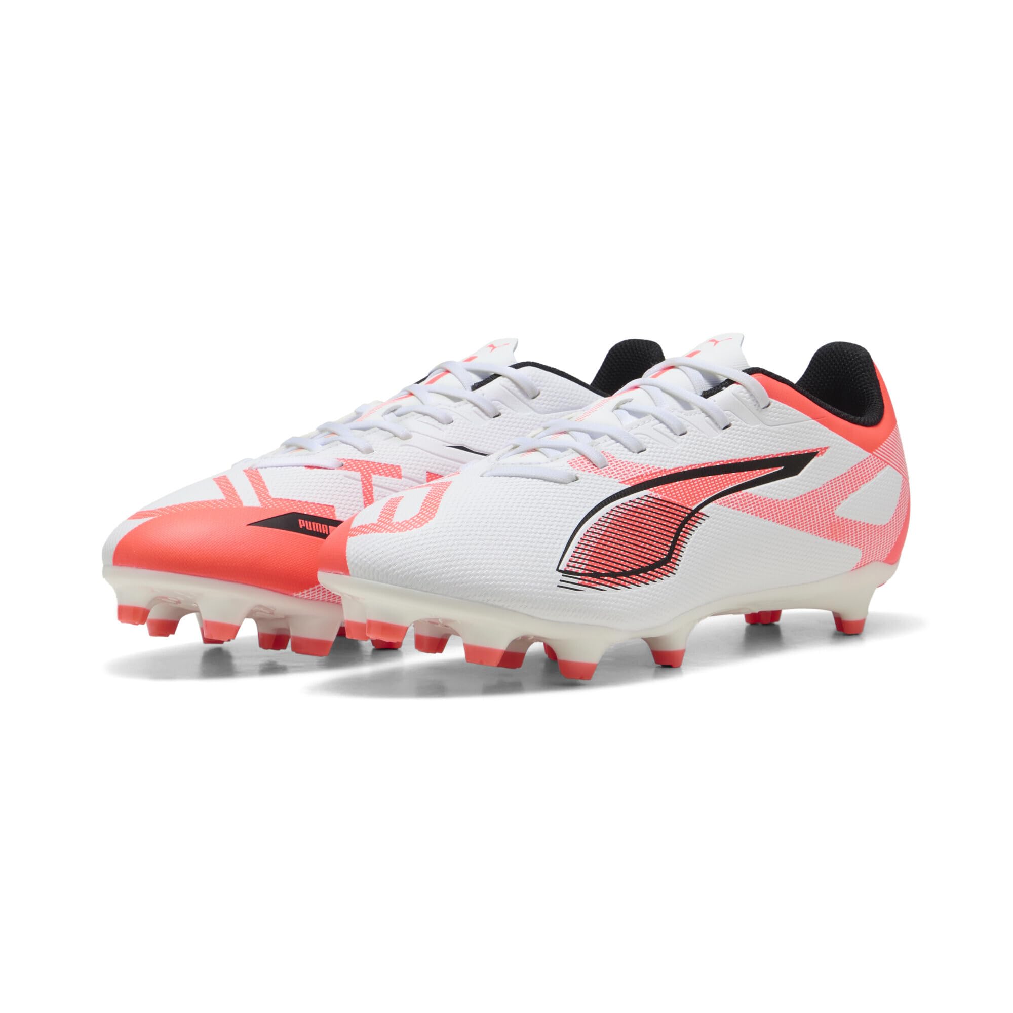 PUMA ULTRA 5 PLAY FG/AG Yetişkin Unisex Spor Ayakkabı, PUMA White-PUMA Black-Glowing Red, 42.5 EU