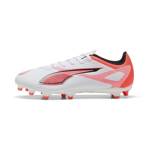 PUMA ULTRA 5 PLAY FG/AG Yetişkin Unisex Spor Ayakkabı, PUMA White-PUMA Black-Glowing Red, 42.5 EU