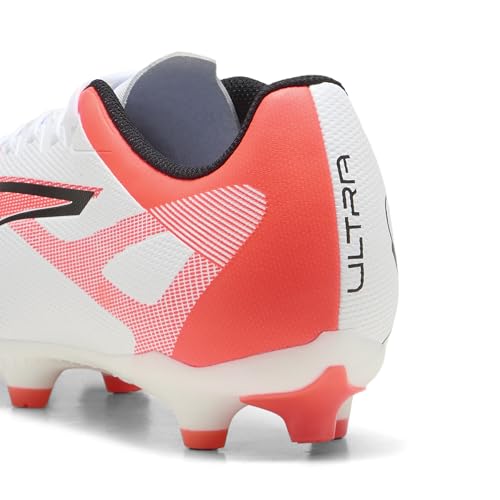 PUMA ULTRA 5 PLAY FG/AG Yetişkin Unisex Spor Ayakkabı, PUMA White-PUMA Black-Glowing Red, 42.5 EU