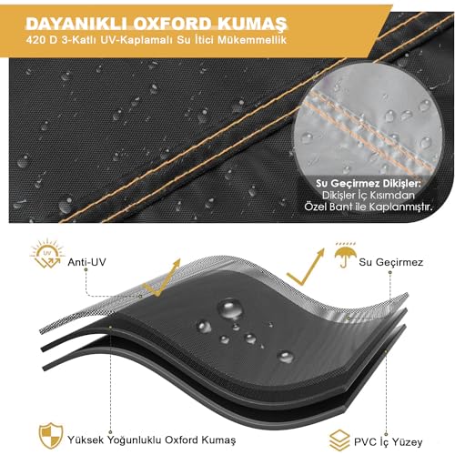 Haegs Bahçe Mobilyası Örtüsü, 250-210-90cm, Ağır Hizmet Oxford Kumaş, Su Geçirmez, Dış Mekan Veranda Masa Örtüsü, Havalandırmalı Masa ve Sandalye Koruma Kılıfı