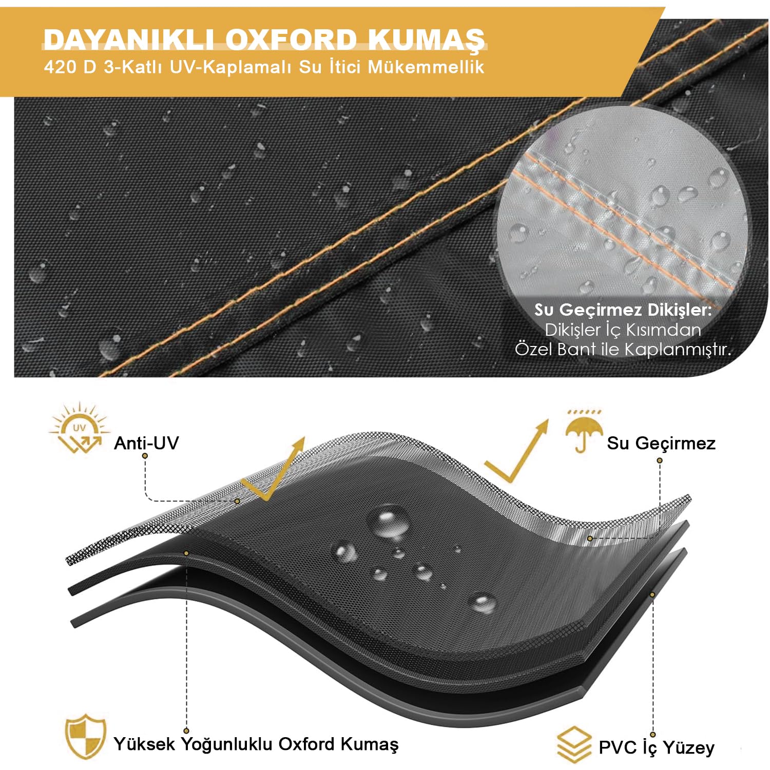 Haegs Bahçe Mobilyası Örtüsü, 250-210-90cm, Ağır Hizmet Oxford Kumaş, Su Geçirmez, Dış Mekan Veranda Masa Örtüsü, Havalandırmalı Masa ve Sandalye Koruma Kılıfı