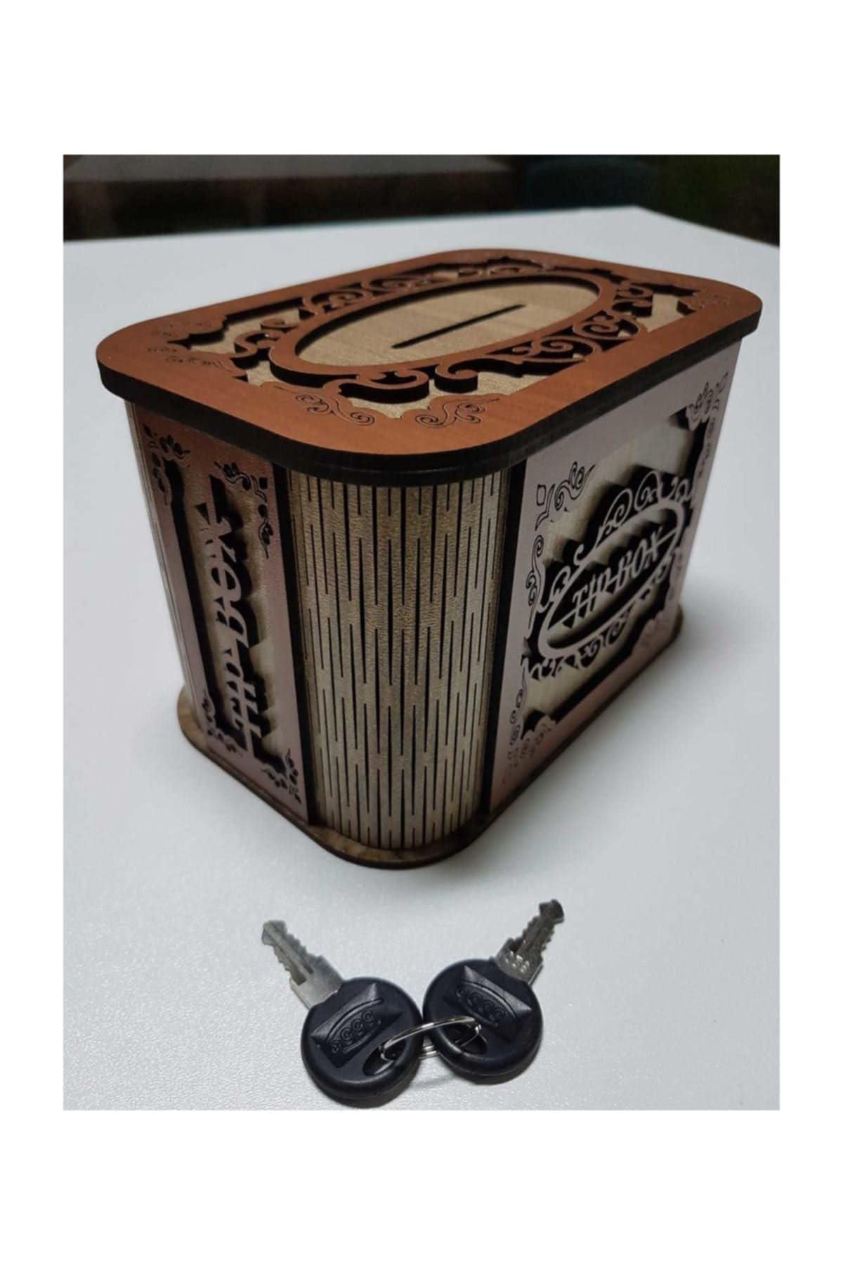 Karakoç Eğitim Araçları Tip Box Bahşiş Tip Kutusu Ahşap Kumbara Anahtarlı Kilitli