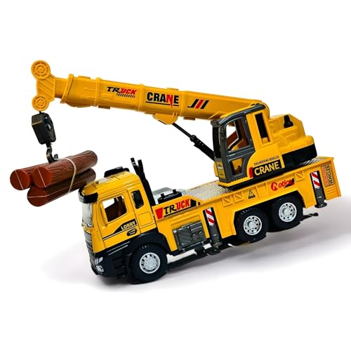 Oyuncak Sesli ve Işıklı Metal 1:28 Ölçek Çek Bırak İnşaat Araçları Kapıları Açılabilen Die Cast Model İş Makinaları (Vinç-1)
