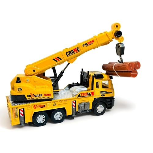 Oyuncak Sesli ve Işıklı Metal 1:28 Ölçek Çek Bırak İnşaat Araçları Kapıları Açılabilen Die Cast Model İş Makinaları (Vinç-1)