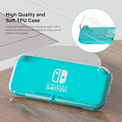KUAINIAO Protective Case for Nintendo Switch Lite, Soft Durable Clear TPU Switch Lite Case with 2PCS Thumb Grips Caps, Shock-Absorbent, Anti-Scratch Design Switch Lite Cover