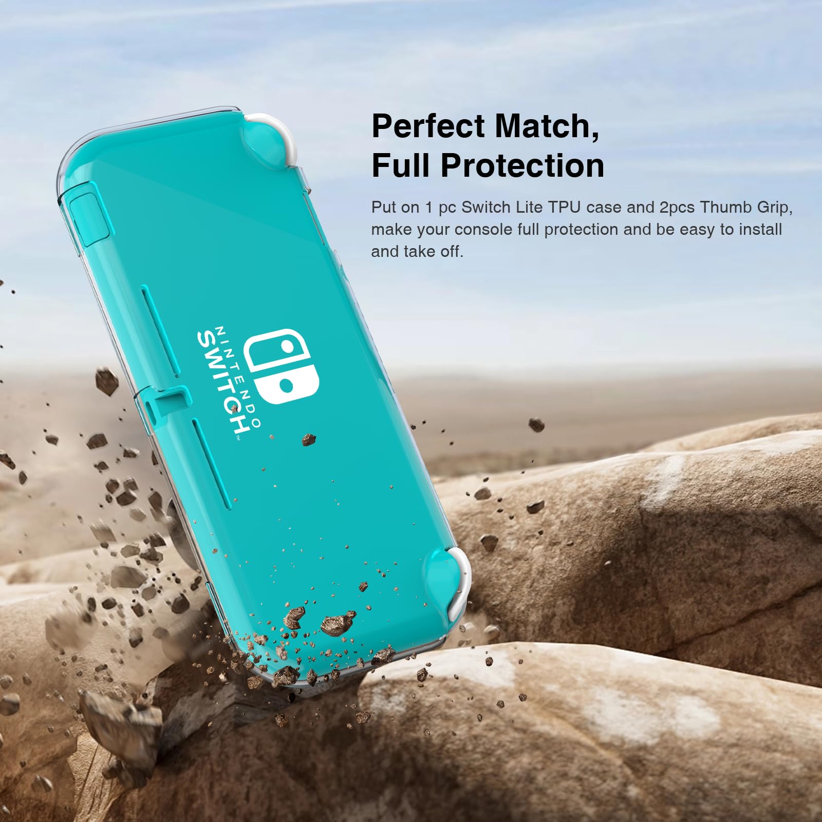 KUAINIAO Protective Case for Nintendo Switch Lite, Soft Durable Clear TPU Switch Lite Case with 2PCS Thumb Grips Caps, Shock-Absorbent, Anti-Scratch Design Switch Lite Cover
