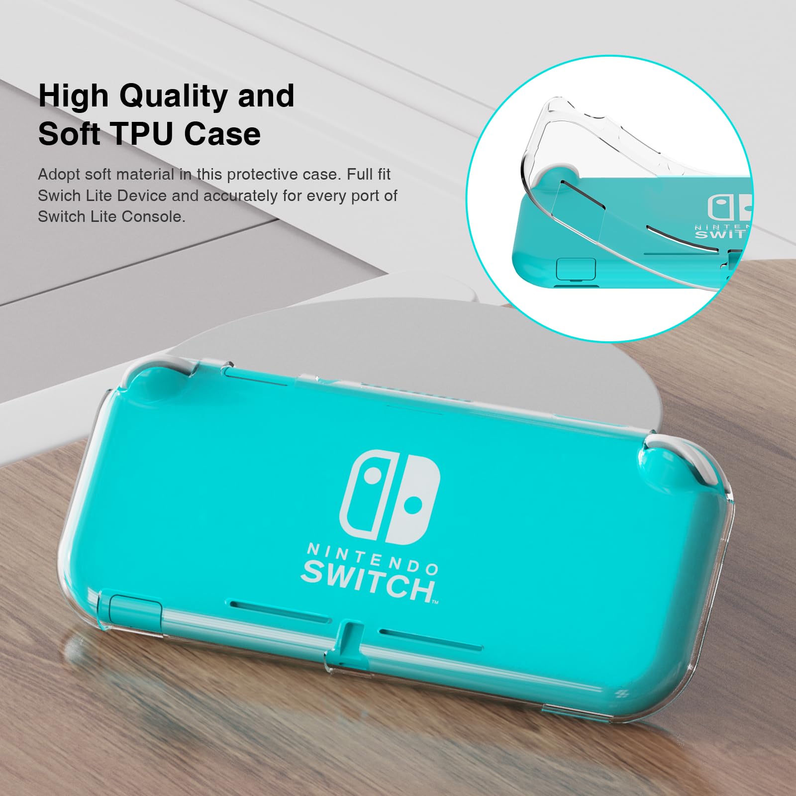 KUAINIAO Protective Case for Nintendo Switch Lite, Soft Durable Clear TPU Switch Lite Case with 2PCS Thumb Grips Caps, Shock-Absorbent, Anti-Scratch Design Switch Lite Cover