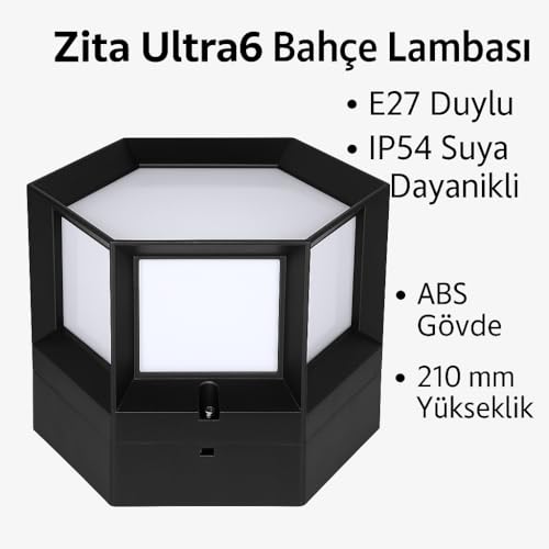 Zita Ultra6 Bahçe Lambası – E27 Duylu, IP54 Suya Dayanıklı, Set Üstü Dış Mekan Aydınlatma, ABS Gövde, Ampul Dahil Değildir