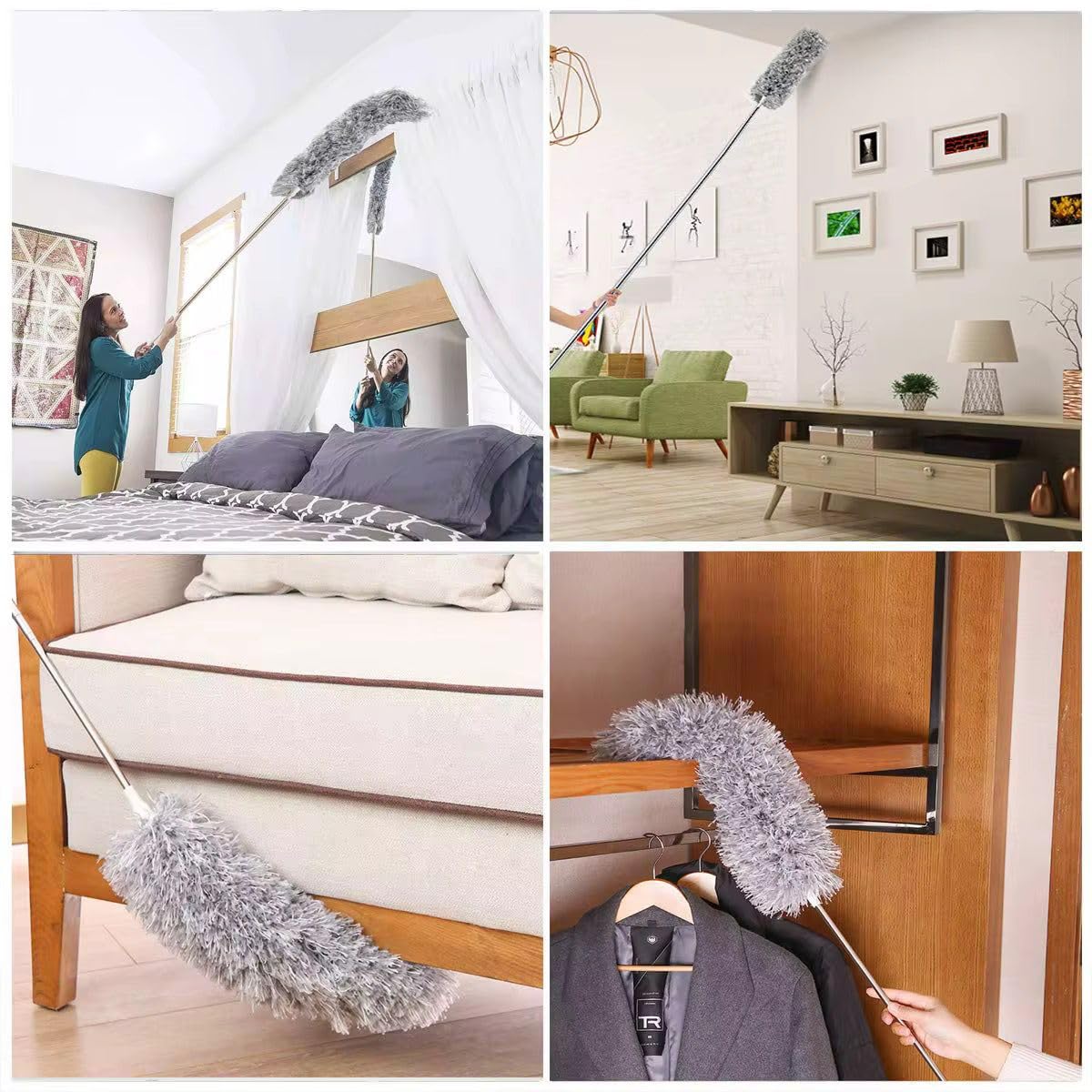 Orret Home Teleskopik 3'lü Mop Toz Alma Püskülü Çok Fonksiyonlu Temizlik Seti,Boşluk Ve Tavan Temizl