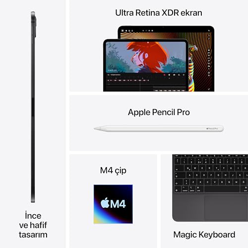 Apple iPad Pro 13 inç, M4 çip ile: Ultra Retina XDR Ekran, Nano-Texture Cam, 2 TB, 12 MP Ön/Arka Kamera, Wi-Fi 6E, Face ID, Tüm Gün Süren Pil Ömrü — Gümüş Rengi