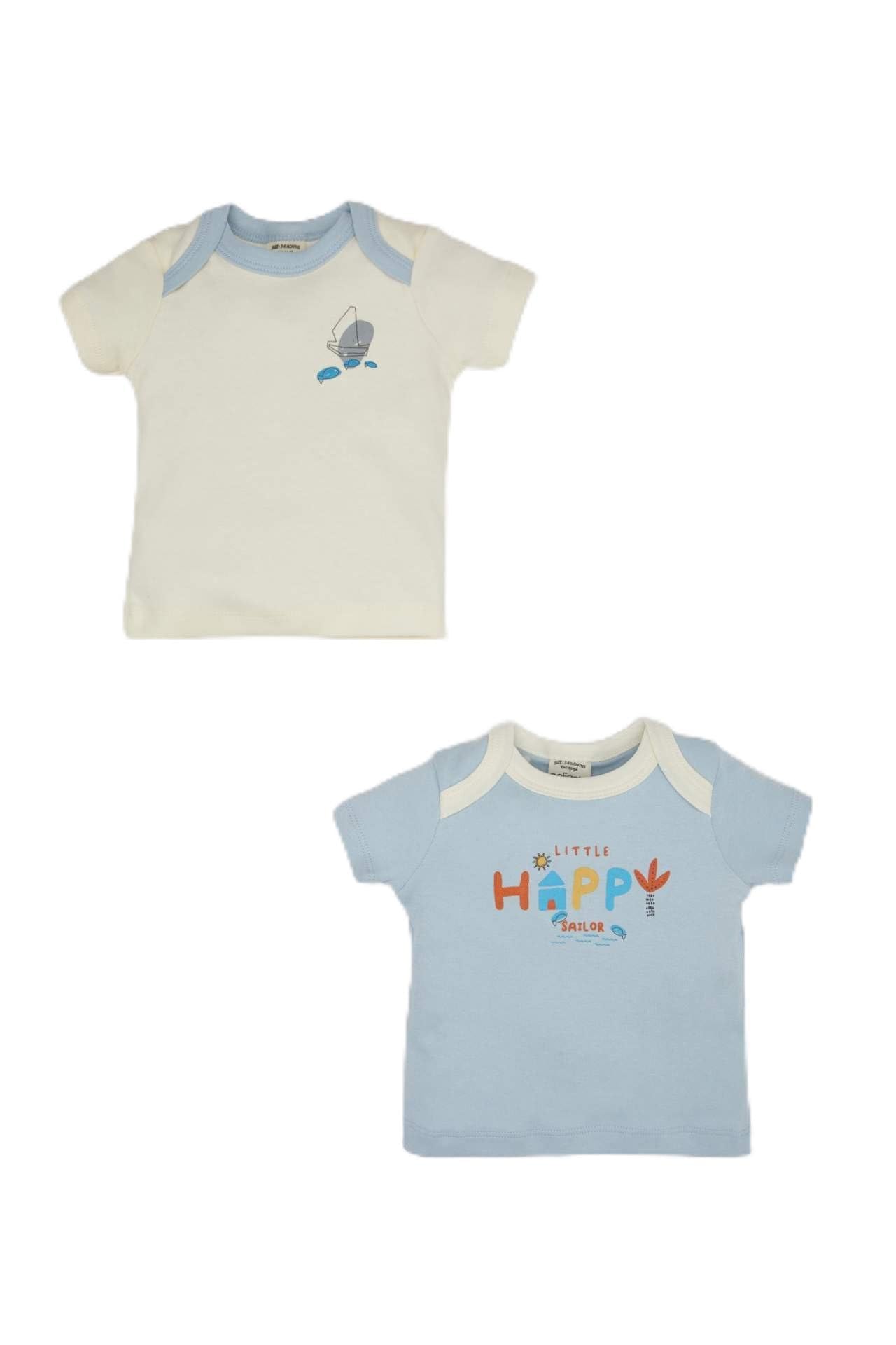 DeFacto Erkek Bebek Yeni Doğan Zarf Yaka 2'li Kısa Kollu Çıtçıtlı Body, Mavi, 6-9 M