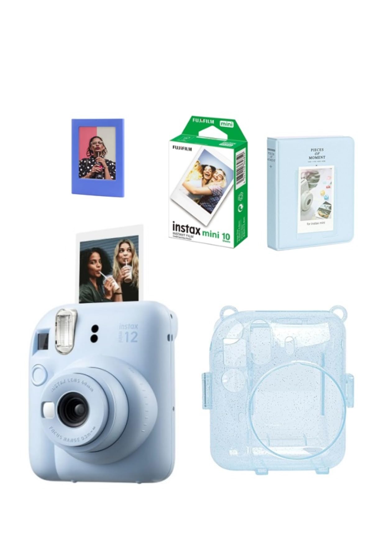 Instax Mini 12 Fotoğraf Makinesi-10lu Film-Simli Pleksi Kılıf-64lü Albüm ve Mıknatıslı Çerçeve Set 2