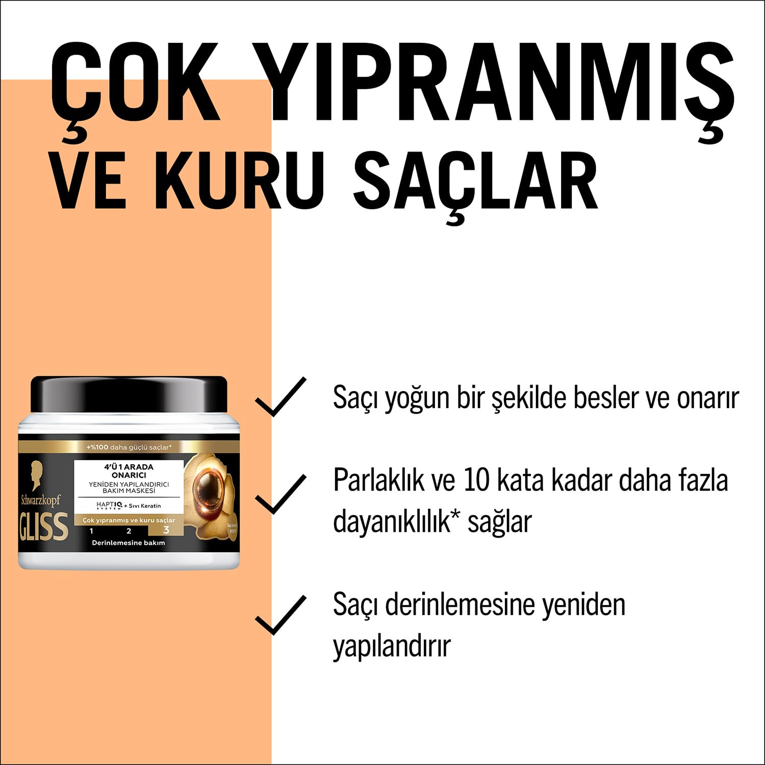 Gliss Ultimate Repair Saç Bakım Maskesi 400ml, Çok Yıpranmış ve Kuru Saçlar