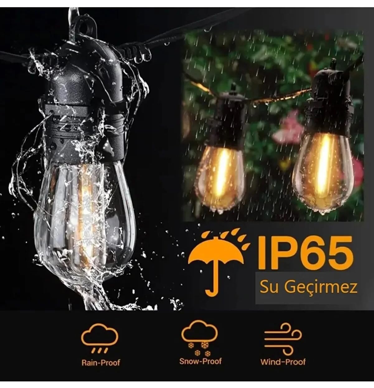 5 Duylu Eklenebilir Bahçe Aydınlatma Zinciri 5 Metre – E27 Duy Sarmaşık Işık – IP64 Dış Mekan Aydınlatma – Bahçe, Balkon, Teras, Cafe Dekoratif Aydınlatma – Ampul Dahil Değildir