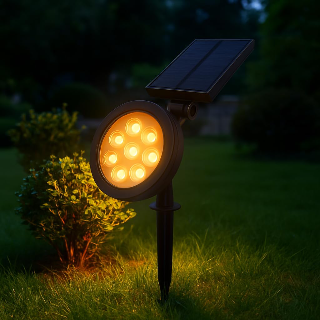 18W Solar Kazıklı Çim Armatürü – Güneş Enerjili Amber Led Bahçe Aydınlatma Lambası, IP65 Su Geçirmez, 200 Lümen, 5-6 Saat Çalışma