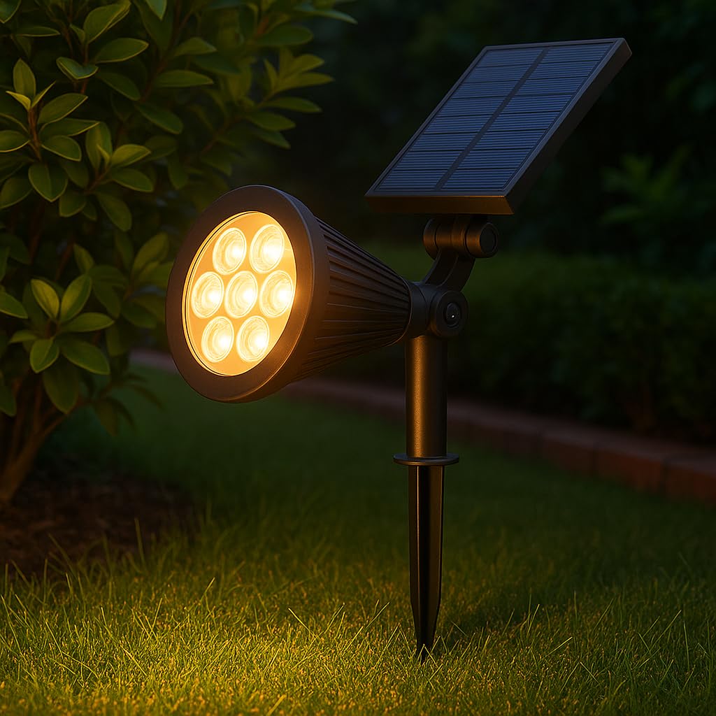 7W Solar LED Bahçe Armatürü 3200K Günışığı – Güneş Enerjili Kazıklı & Duvar Montajlı Çim Aydınlatma Lambası – 7 LED, IP65, 90 Lümen, 140x270x95 mm