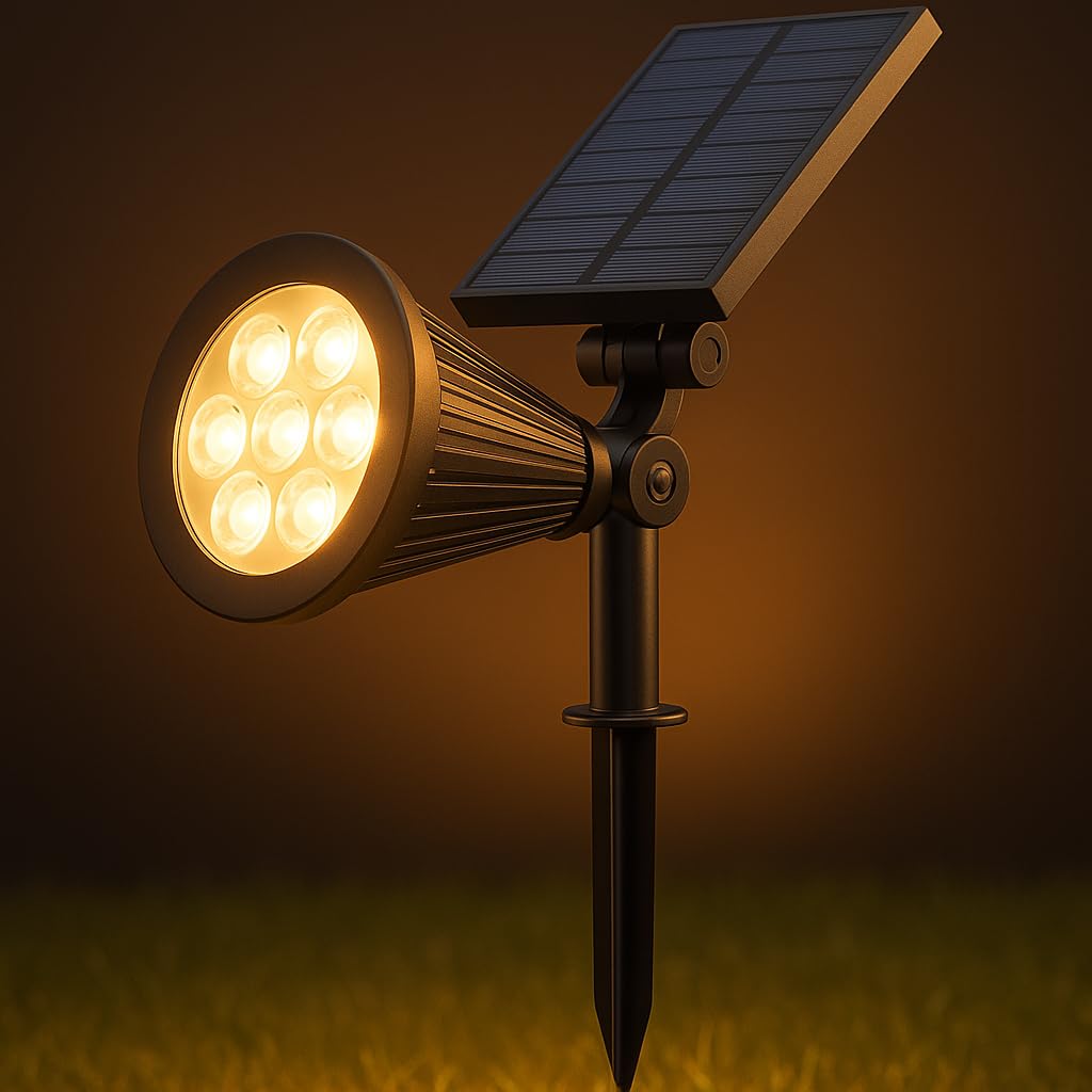 7W Solar LED Bahçe Armatürü 3200K Günışığı – Güneş Enerjili Kazıklı & Duvar Montajlı Çim Aydınlatma Lambası – 7 LED, IP65, 90 Lümen, 140x270x95 mm