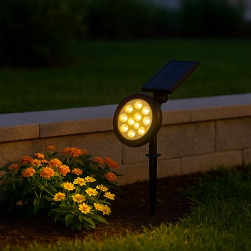 18W Güneş Enerjili Bahçe Armatürü – 9 LED 3200K Günışığı, IP65 Su Geçirmez Solar Spot Lamba, 200 Lümen, Kazıklı veya Duvara Montaj, Açılı Aydınlatma