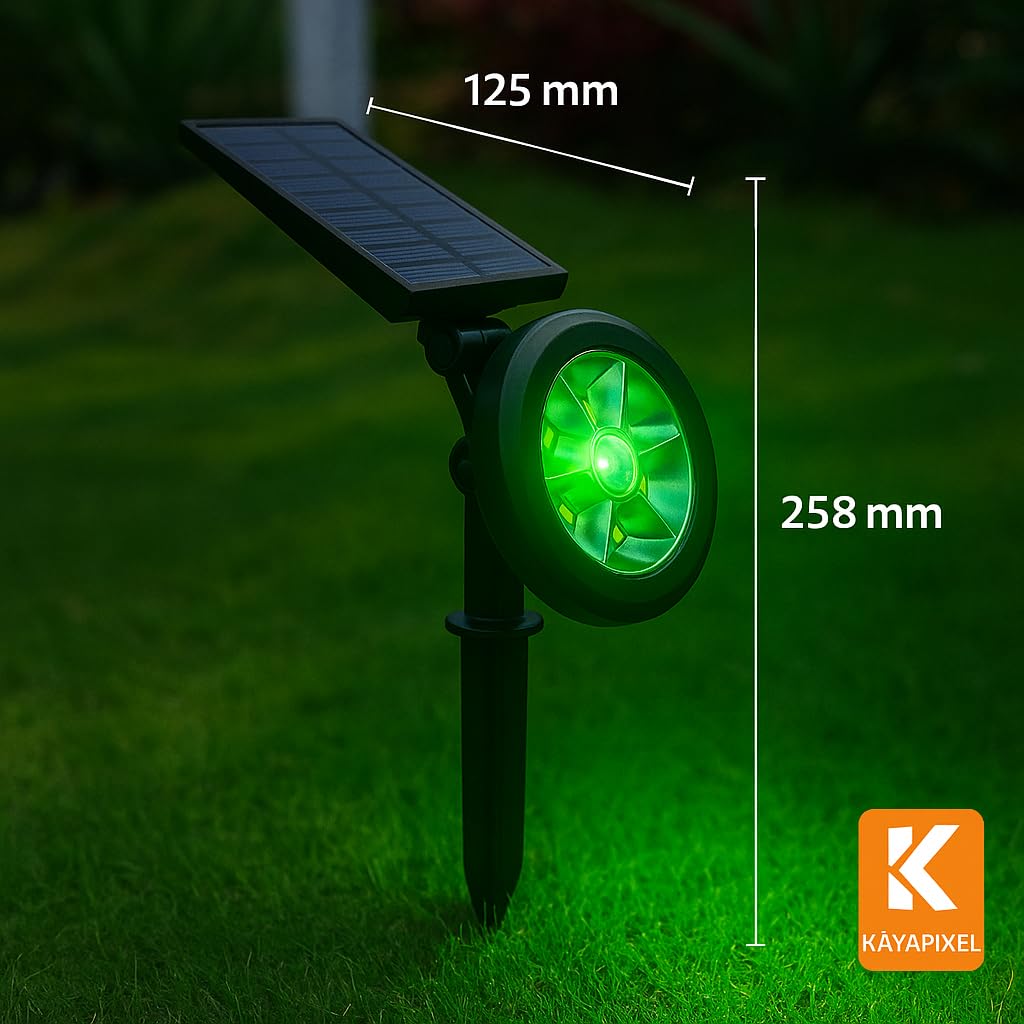 18W Solar Bahçe Aydınlatma Lambası - 9 LED Yeşil Işık, 200 Lümen, IP65 Su Geçirmez, Güneş Enerjili Kazıklı veya Duvar Montajlı Çim Armatürü