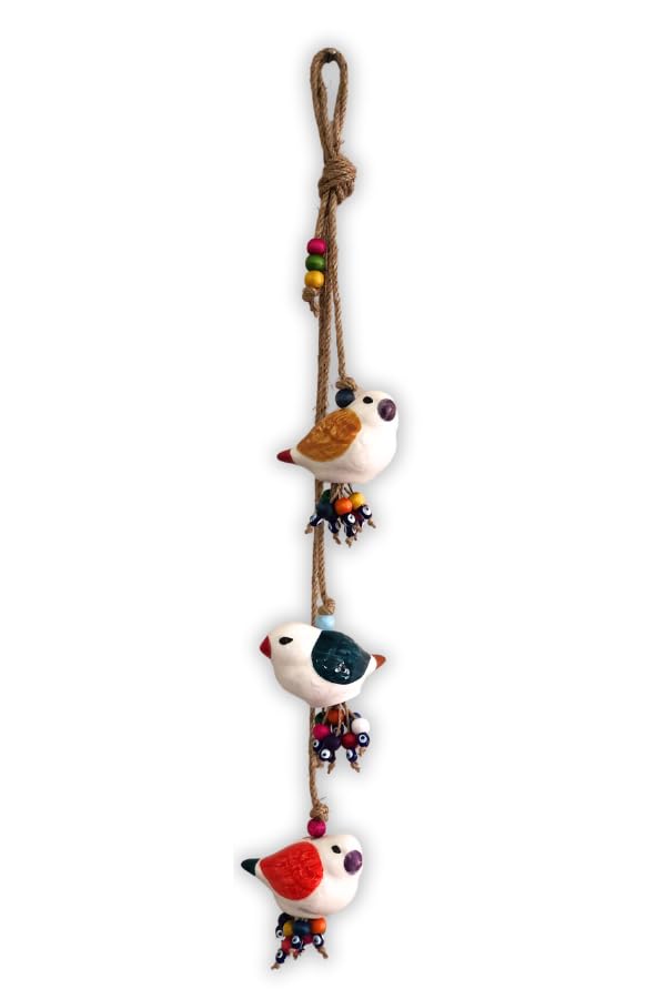 art inside Seramik Kuşlar 3'lü Duvar Dekorasyon Objesi Dekoratif Otantik Ev Bahçe Balkon Süsü (Beyaz)