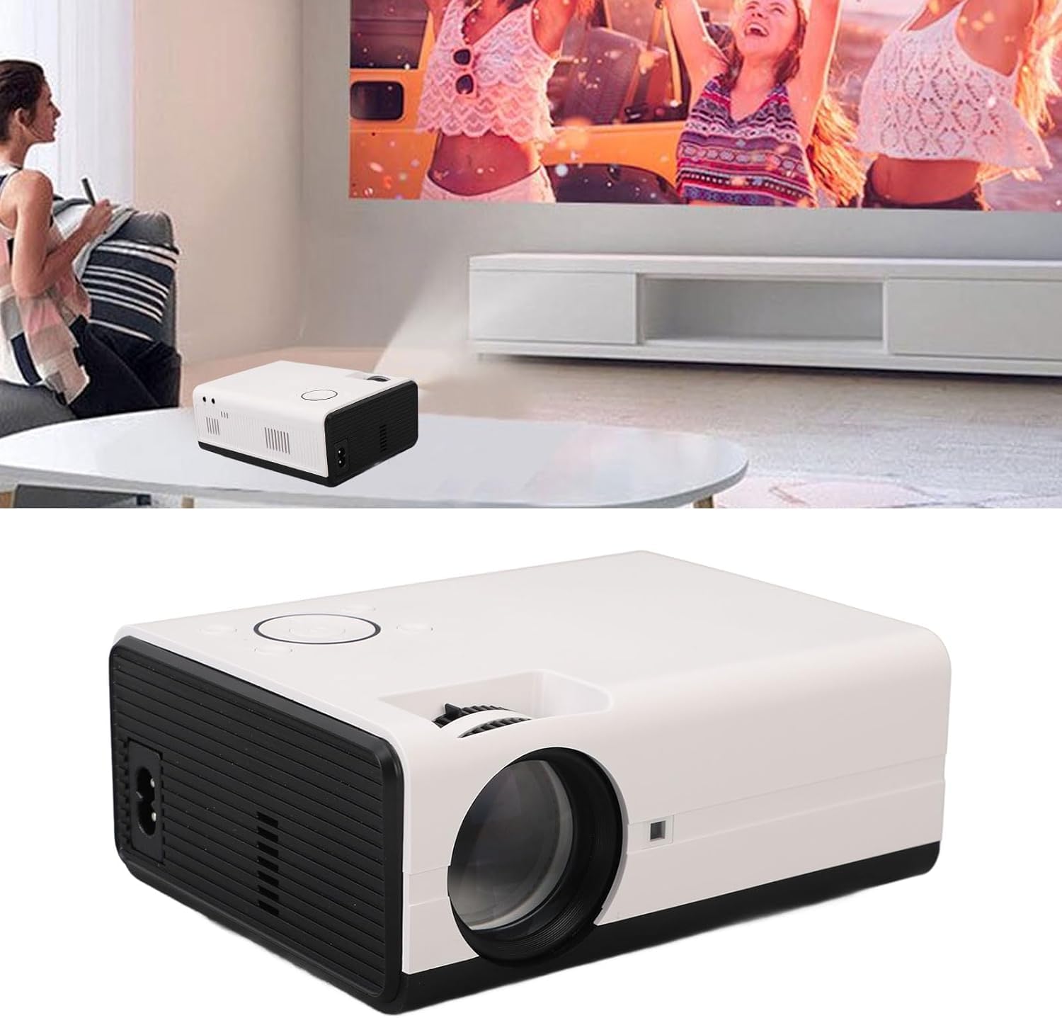 Coverzone WiFi Ve Bluetooth özellikli Mini Projektör, Dış Mekan Ev Sineması Için 4K Taşınabilir Film Projektörü, 10000 Lux, 130 Projeksiyon Boyutu, HDMI, USB, AV Bağlantı Noktaları T01