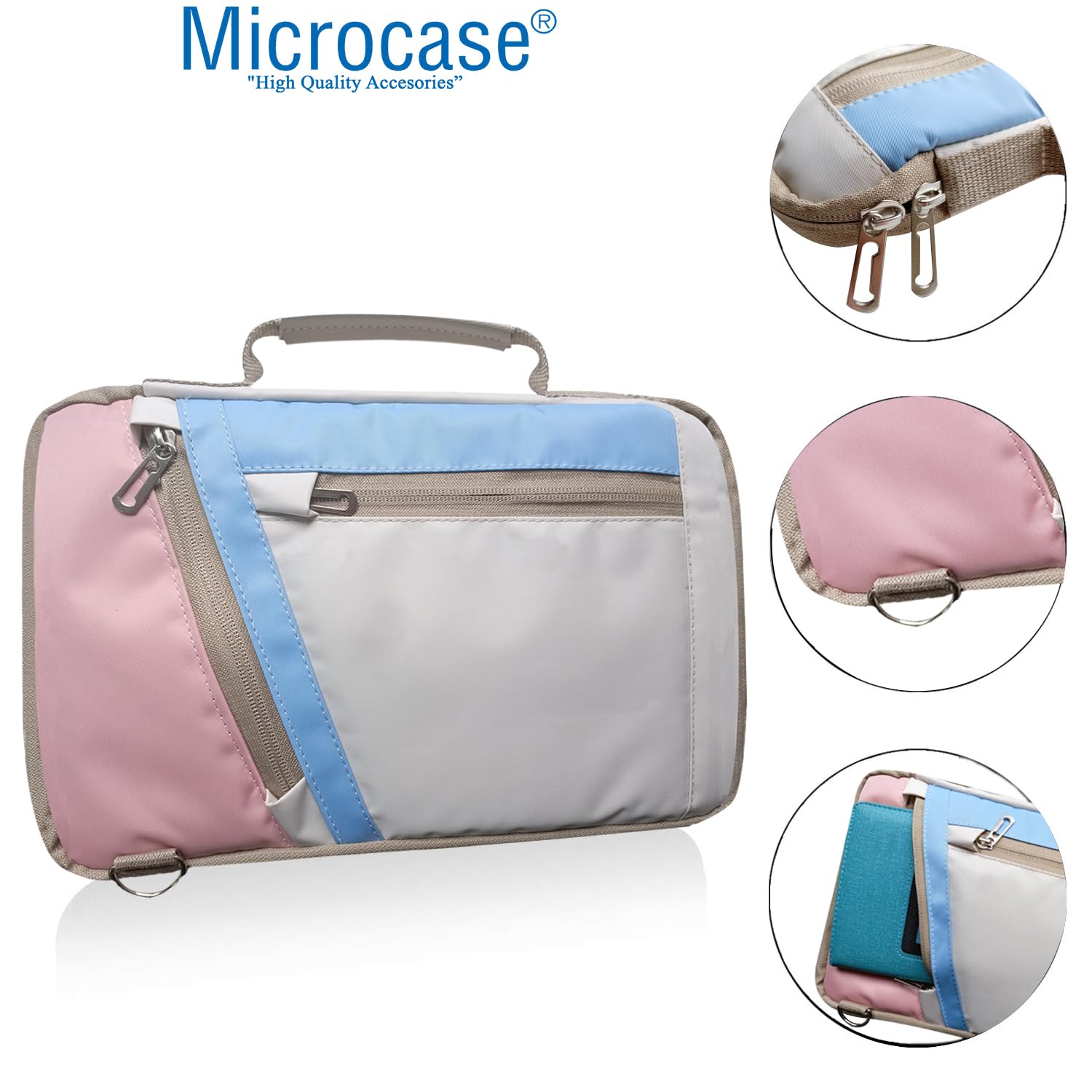 Microcase Huawei Matepad 11.5 inch Tabletler için Omuz Askılı El Tutacaklı Universal Sleeve Taşıma Çantası AL4346 Pembe Mavi Krem