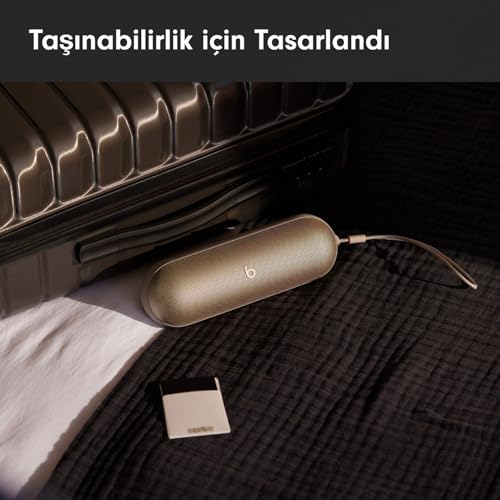 Beats Pill - Kablosuz Bluetooth Hoparlör ve Taşınabilir Şarj Aleti (USB-C Kablo ile) - 24 Saate Ulaşan Pil Ömrü, IP67 Derecesinde Suya Dayanıklı, Apple ve Android Uyumlu, Dahili Mik - Altın Şampanya
