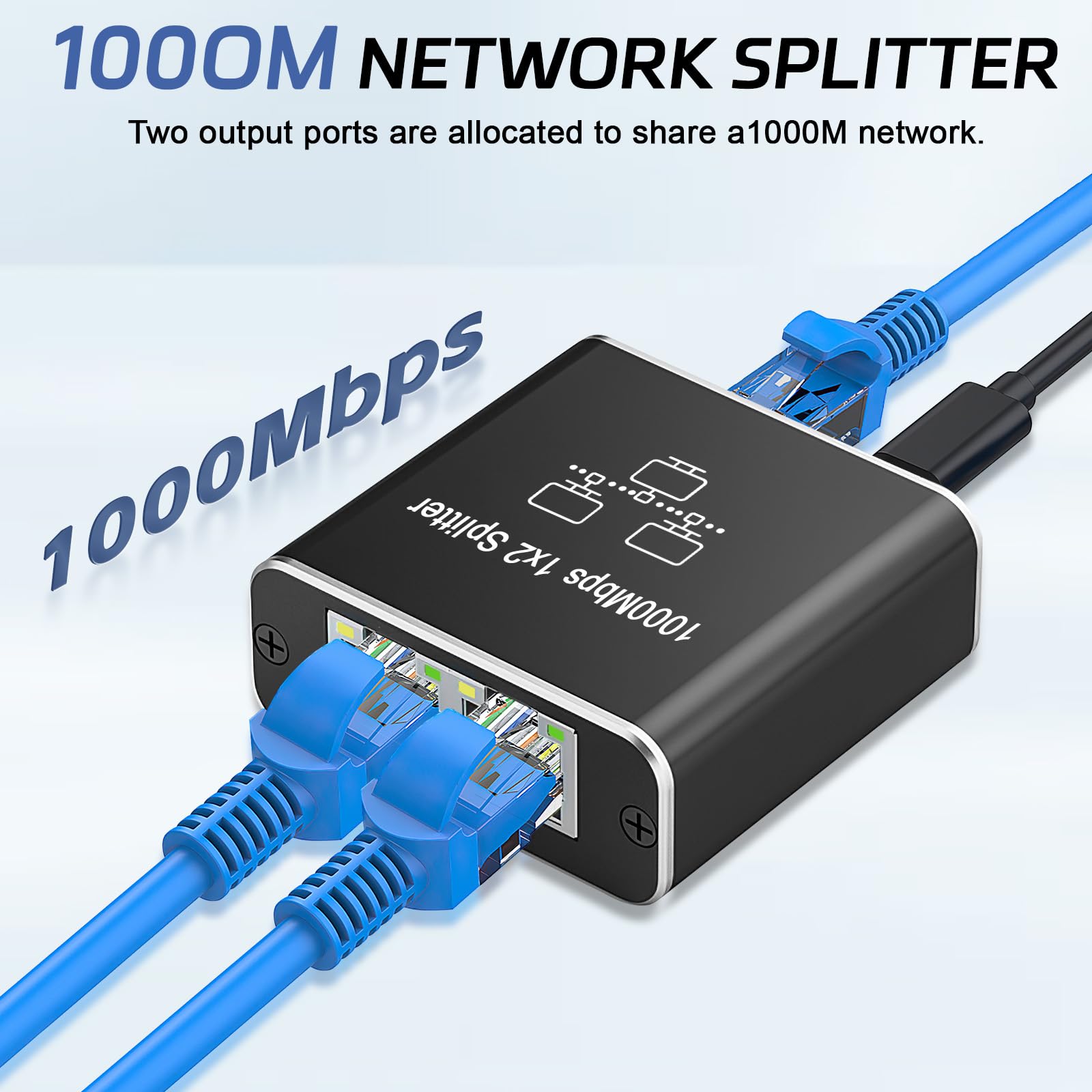 Ethernet Splitter 1 ila 2, Gigabit Ağ Bölücü, RJ45 LAN İnternet Bölücü, Bilgisayar, Anahtar, Yönlendirici, ADSL, Set Üstü Kutu, Dijital TV (Aynı anda çalışıyor için LAI Splitter)
