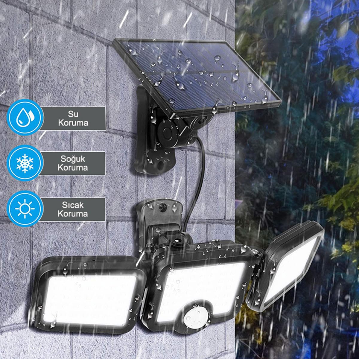 Greentech Güneş Enerjili Hareket Sensörlü, 3 Taraflı 171 Cob Led Aydınlatma/GT-SL15