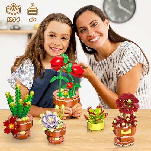 INSOON Etli Çiçekler Bonsai Yapı Setleri, 8 Paket Botanik Koleksiyonu Yapı Taşı Kiti Ev Dekorasyonu için, 1234 Parça Bitki İnşa Oyuncak Yetişkinler için Hediyeler Çocuklar Kız Erkek Çocuklar 6 7 8 9