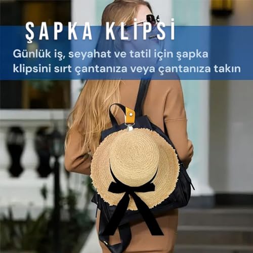 ipekbazaar TakBırak Pratik Şapka & Aksesuar Askı Klipsi, Hakiki Deri&Metal Aparat, Çanta Aksesuarı, Valiz Sırt Çsntası Plaj Çantası İçin Şapka Vb. Aksesuar Takma Aparatı (Taba)