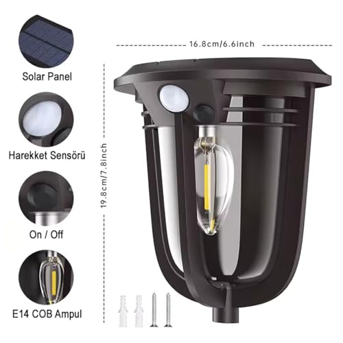 Greentech Güneş Enerjili Hareket Sensörlü, Cob Led Duvar Aplik/GT-SL18