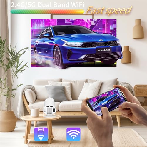 Conmezer Mini Projektör, Dış Mekan Taşınabilir Film Projektörü 1080P Destek, Çift Bantlı WiFi 6 + Bluetooth 5.0, HDMI/USB/ 3.5mm ses, Dahili Hoparlör, Cep telefonları/TV çubukları/dizüstü bilgisayarlar için