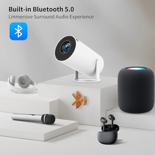 Conmezer Mini Projektör, Dış Mekan Taşınabilir Film Projektörü 1080P Destek, Çift Bantlı WiFi 6 + Bluetooth 5.0, HDMI/USB/ 3.5mm ses, Dahili Hoparlör, Cep telefonları/TV çubukları/dizüstü bilgisayarlar için