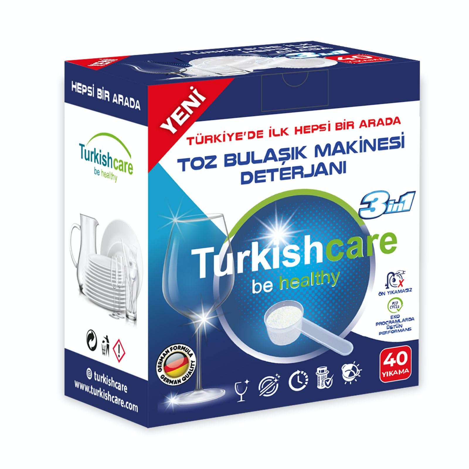 Turkishcare Ekonomik Hepsi Bir Arada Bulaşık Makinesi Tablet Deterjanı Toz 40 Yıkama