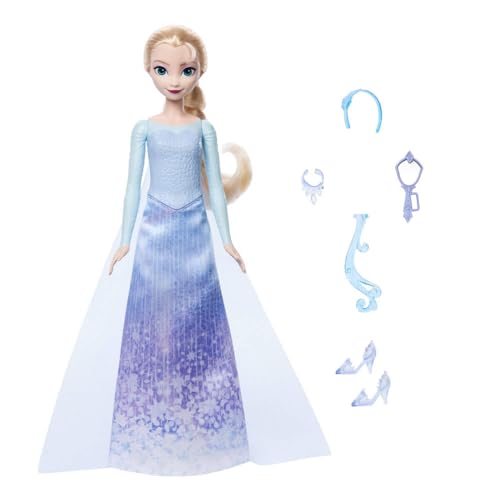 Disney filminden ilham alan Mattel Disney Karlar Ülkesi Eğlenceli Sürprizler Elsa bebek seti, 5 aksesuar, 5 çıkartma ve 1 oyun alanı içeren 11 sürpriz, JBG59