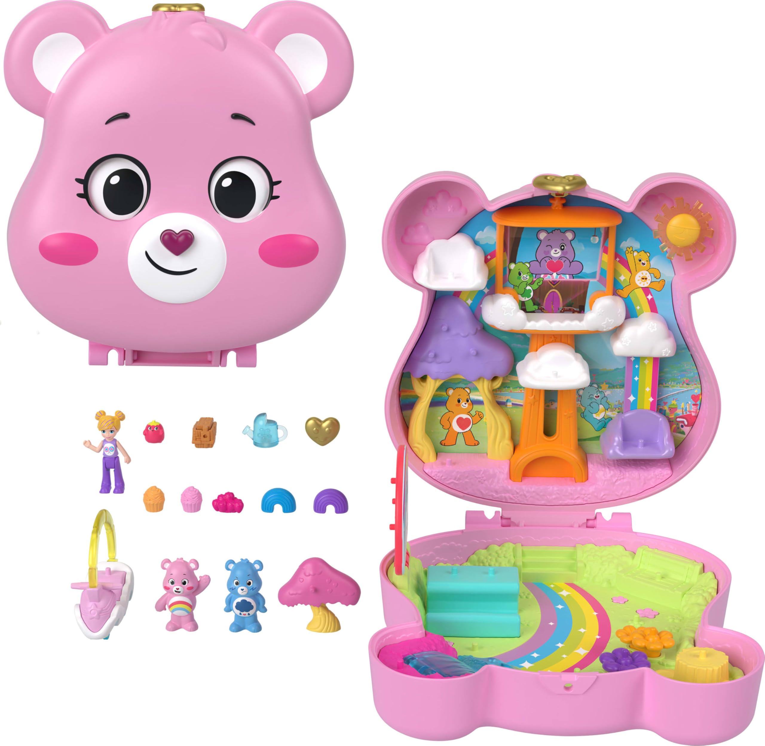 POLLY POCKET™ Care Bears Mikro Oyun Seti Polly Pocket ve Care Bears bebekler ve oyun seti, oyuncak araba ve temalı aksesuarlar, mini seyahat oyuncağı JCC14