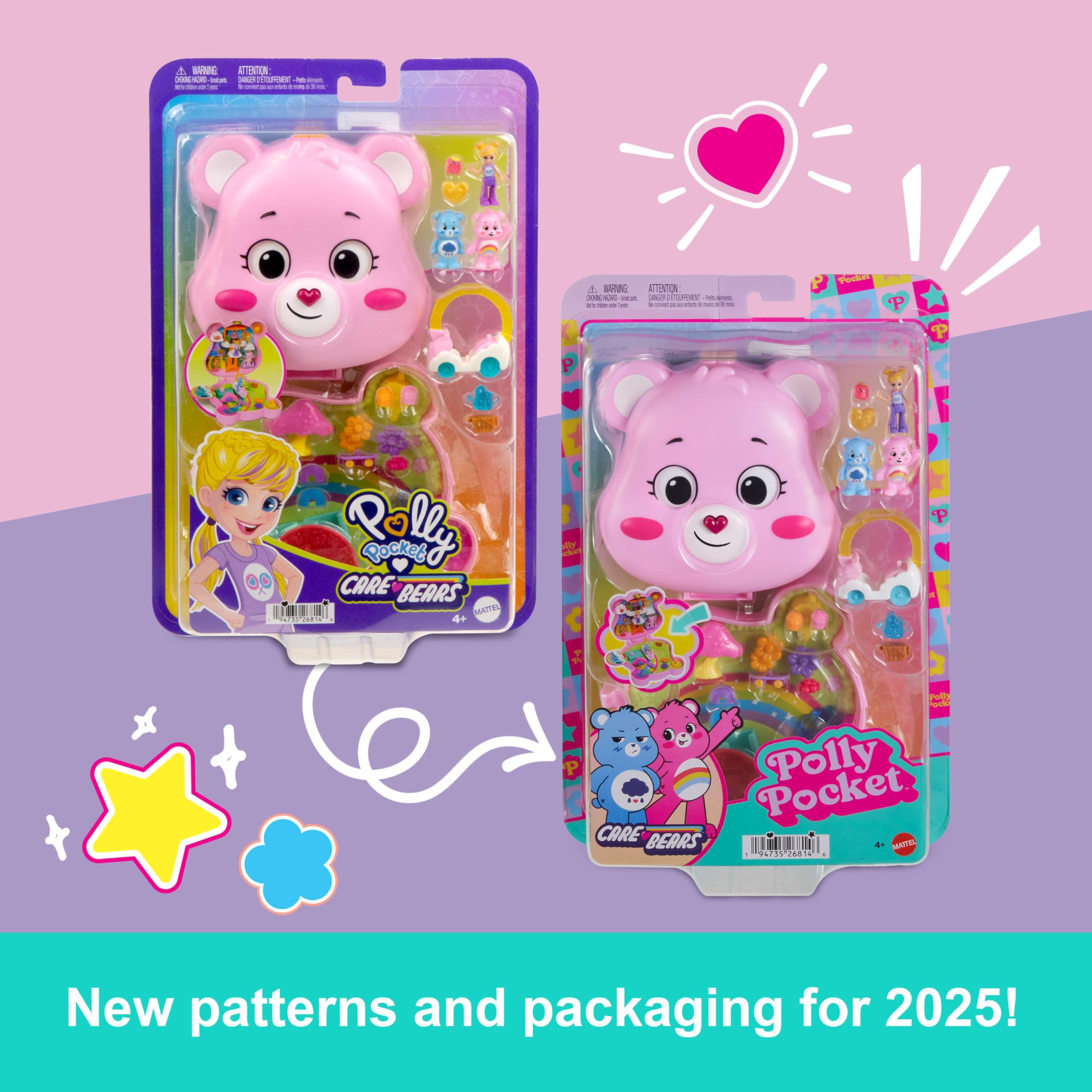 POLLY POCKET™ Care Bears Mikro Oyun Seti Polly Pocket ve Care Bears bebekler ve oyun seti, oyuncak araba ve temalı aksesuarlar, mini seyahat oyuncağı JCC14