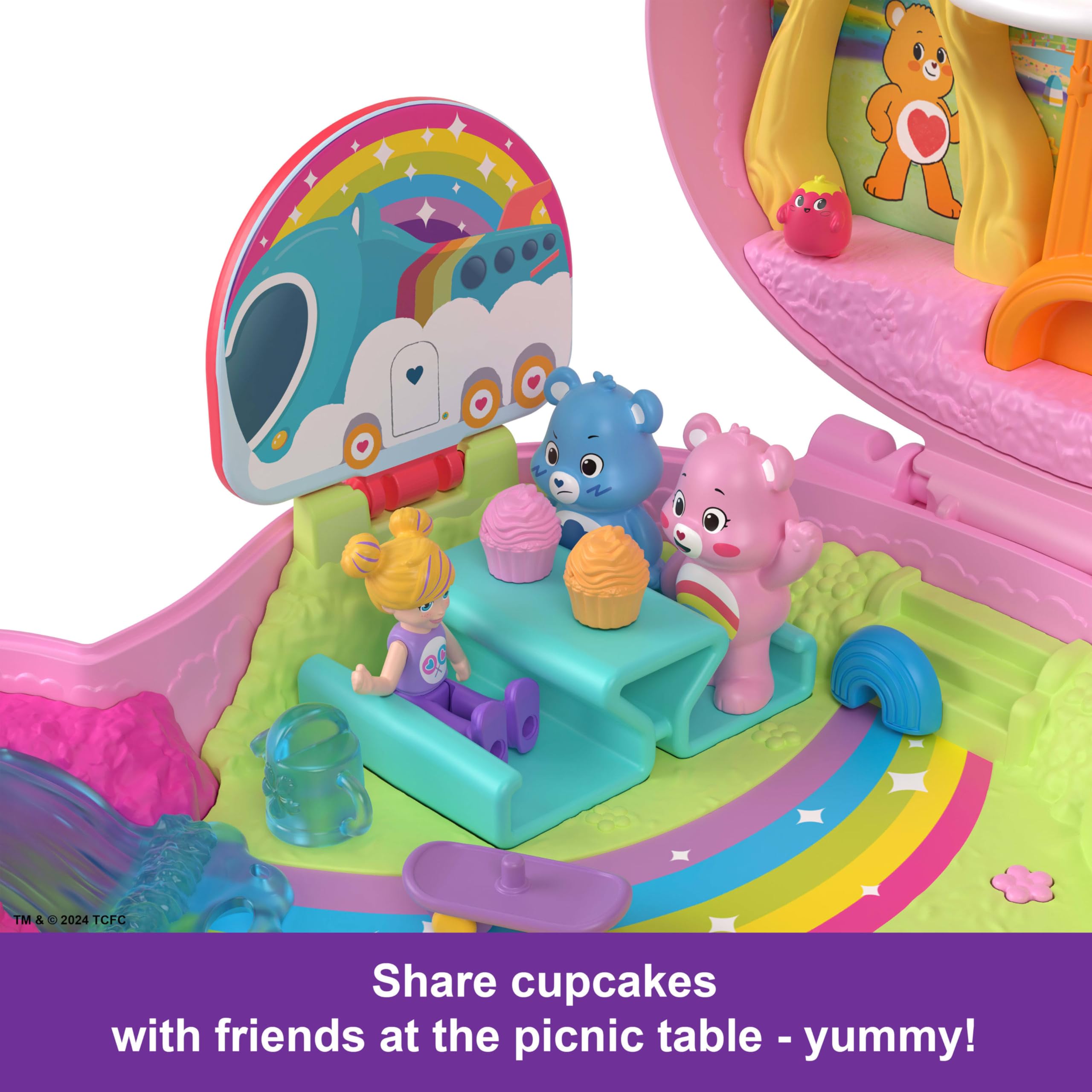 POLLY POCKET™ Care Bears Mikro Oyun Seti Polly Pocket ve Care Bears bebekler ve oyun seti, oyuncak araba ve temalı aksesuarlar, mini seyahat oyuncağı JCC14