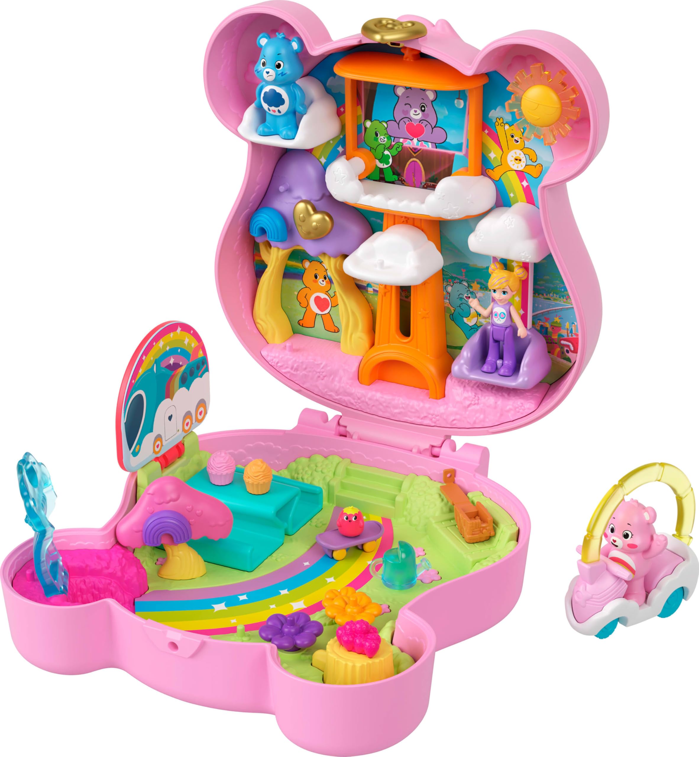 POLLY POCKET™ Care Bears Mikro Oyun Seti Polly Pocket ve Care Bears bebekler ve oyun seti, oyuncak araba ve temalı aksesuarlar, mini seyahat oyuncağı JCC14