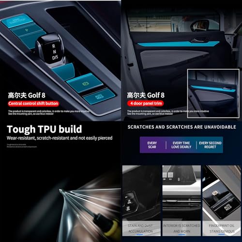 NovStrap VW Golf 8 İle Uyumlu Trim ve Ekran Koruyucu Film 18 Parça Şeffaf Araç İçi Ppf Kaplama Seti