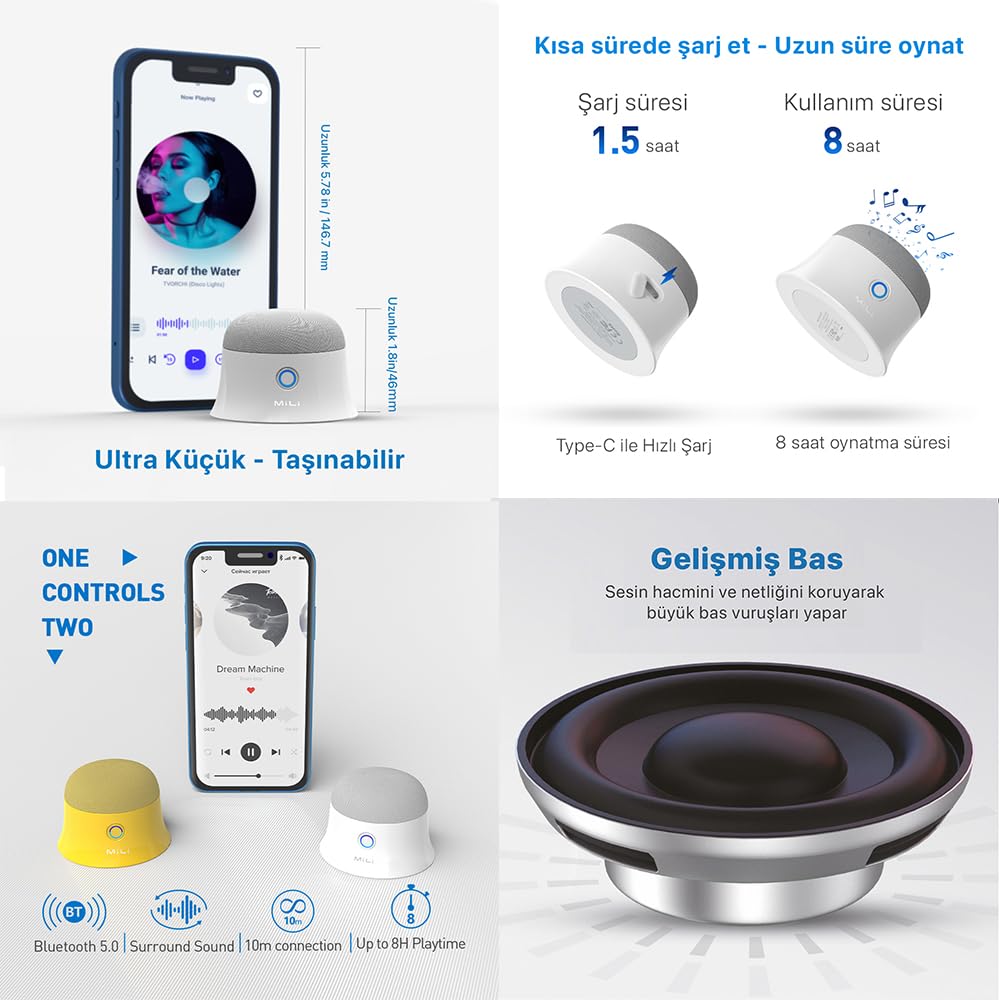 MiLi Mag-Soundmate MagSafe Uyumlu Mini Taşınabilir Bluetooth Hoparlör Beyaz