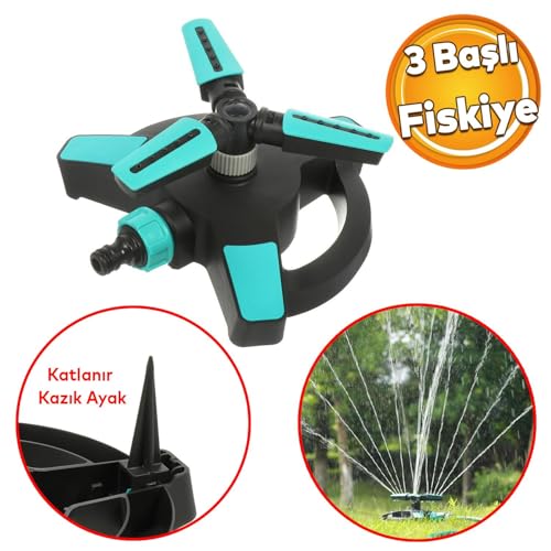 Badem10 Yarımay Tablalı Hareketli Su Fıskiyesi 3 Başlıklı Dönerli Bahçe Çim Sulama Aparatı Plastik DY6064G